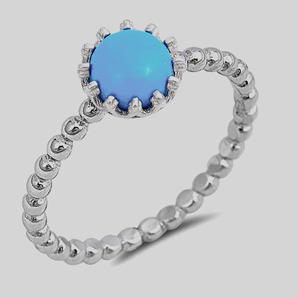 Women 8mm 925 Sterling Silver Turquoise Stackable Vintage Style Ring Band